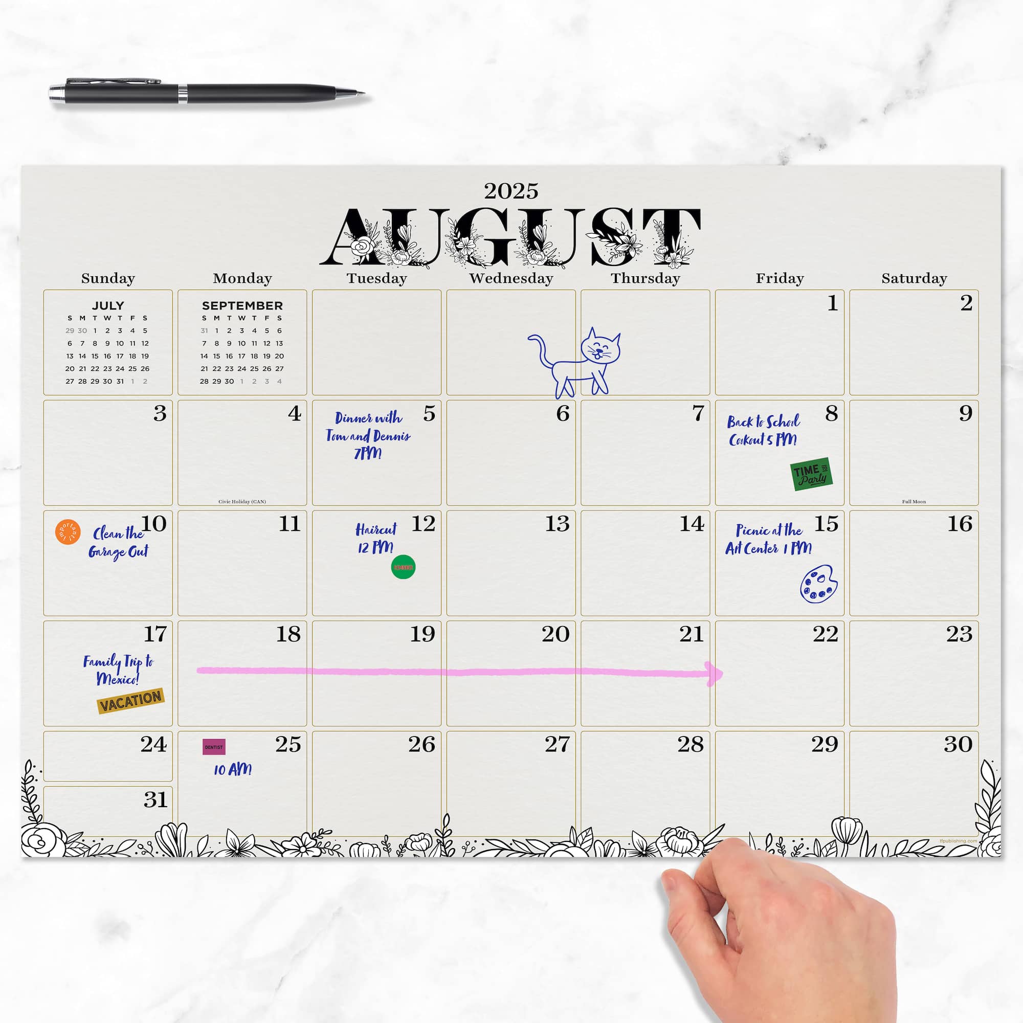 July 2025 - June 2026 Medium Floral Desk Pad Monthly Blotter Calendar